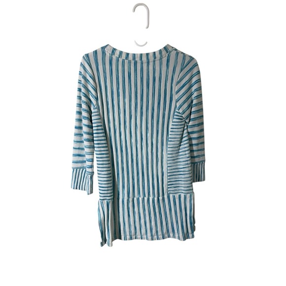 Soft Surroundings Blue Striped Briza Top Tunic XS Pockets Pullover 3D Knit Beach - Picture 3 of 7